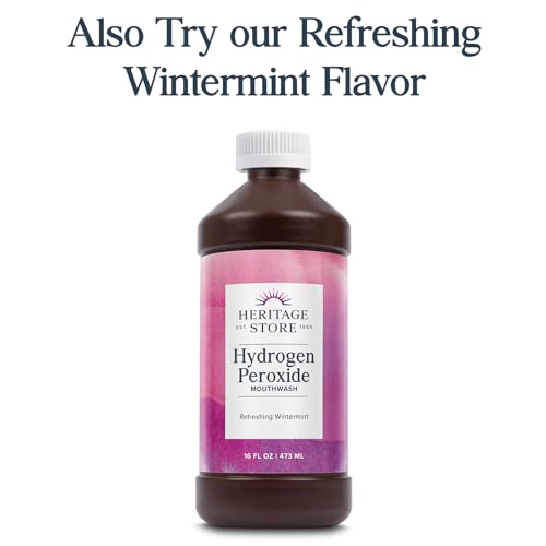 Heritage Store Hydrogen Peroxide Mouthwash - Daily Oral Care - Eucalyptus and Fresh Mint Mouth Wash - Gentle Bubbling Action for Clean, Healthy Gums and a Fresh Mouth, Sweetened with Xylitol, 16oz