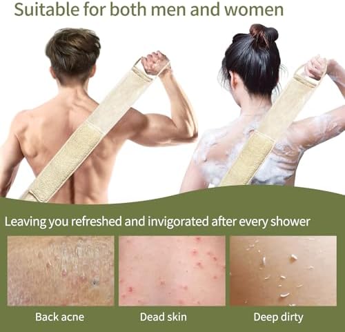 Natural Loofah Strap,Back Scrubber Made from Organic Loofa for Shower,Exfoliating Bath Luffa Sponge for Men and Women (2Pack)