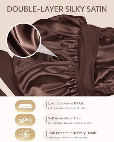Silk Bonnet for Sleeping Women Double Layer HYALURONIC Acid Infused Satin Bonnet with Tie Band Sleep Cap for Curly Hair