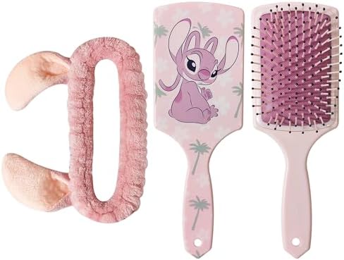 LUV HER Kids Disney Hair Brush & Spa Headband Set for Girls - Features Angel from Lilo and Stitch - Fun Grooming Kit for Detangling Styling - Soft & Stretchy One Size, Ages 3+