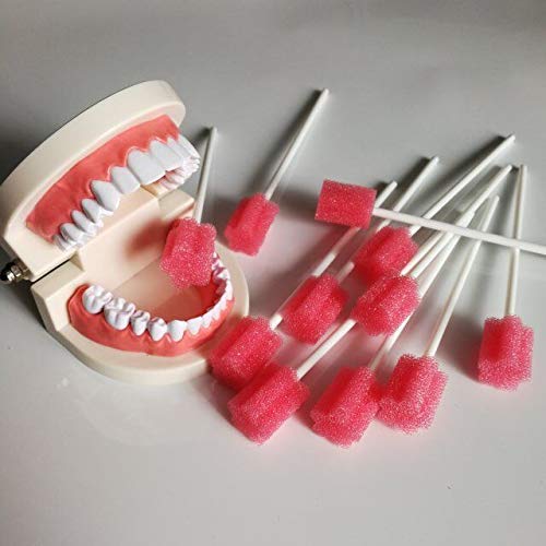 Disposable Oral Foam Swab with Mint Flavored, Individually Wrapped, Red, Box of 50 Counts