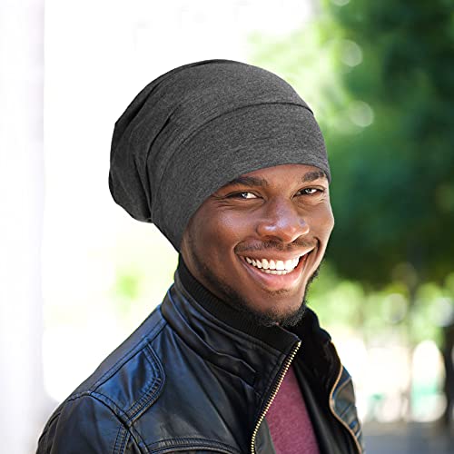 Geyoga 4 Pcs Satin Lined Sleep Bonnets Silk Sleep Caps Slouchy Beanie Hat Sleeping Head Wrap for Curly Protection Men Women(Multi-Colors)