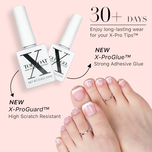 SXC Cosmetics X-Pro Tips French Tip Press On Toenails for Women, Acrylic Soft Gel System (Short French Pink, Short)