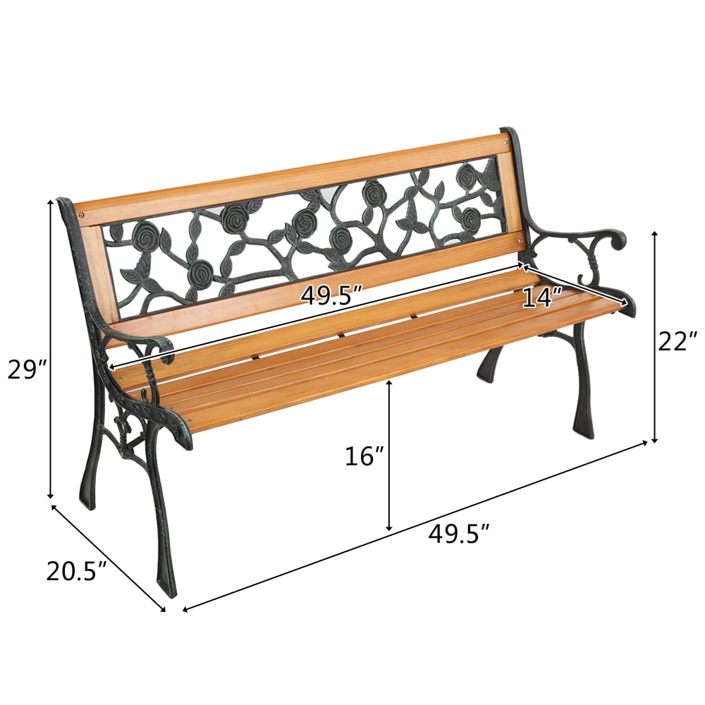 Funnil 49.5" Outdoor Garden Hardwood Bench Seats for Patio Park, Rose Style Outdoor Courtyard Decoration Park Leisure Cast Iron Bench