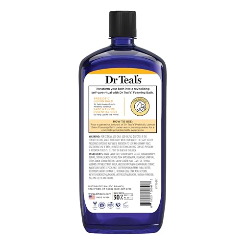 Dr Teal's Foaming Bath with Pure Epsom Salt, Prebiotic Lemon Balm & Essential Oils, 34 fl oz (Pack of 4)