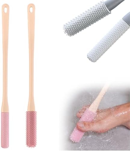 Long Handled Silicone Toe Crevice Cleaning Brush & Exfoliating Brush, 2025 New Soft Rubber Toe Cleaning Tool, Foot Scrubber Shower Feet Care for Seniors, Elderly, Men and Women (Pink)