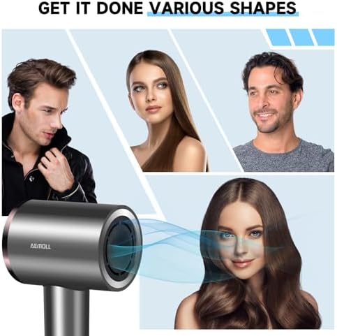 Hair Dryer, 150000RPM Professional High-Speed Negative Ionic Care Blow Dryer, Heat-Control, Fast Drying, Low Noise with Magnetic Diffuser and Nozzle, 4 Temps & 3 Speeds, HD Display Gray