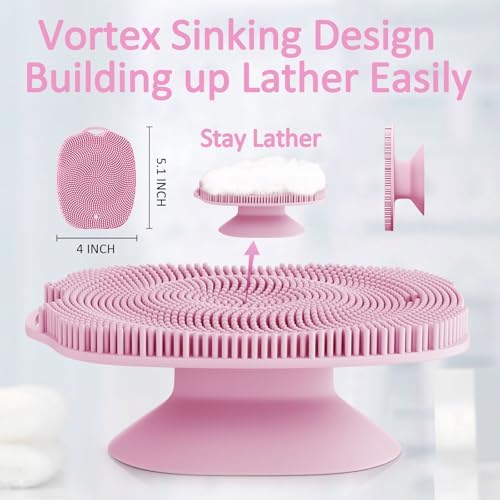 Soft Silicone Body Scrubber Gentle Like a Hand Exfoliating Your Skin and Build Up Lather Easily, Back Large Suction Cup Easy to Store, Long-Lasting & Deep Clean (Pink)