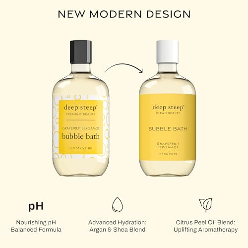 Deep Steep Bubble Bath, Grapefruit Bergamot, 17 oz (Pack of 2)– Soothing Soak with Shea Butter, Argan Oil, Aloe Vera & Coconut Oil – Vegan, Sulfate-Free, PH-Balanced Clean Beauty