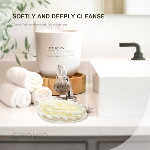 Shower Puff 4 Pack Bath Sponge Shower Loofahs Pouf Large 7x5 Premium Exfoliating Mesh Puffs for Women and Men-Elastic Hand Strap Body Brush to Soothe, Cleanse Your Skin