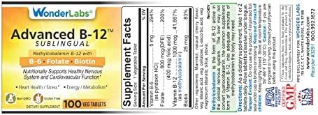 Sublingual Vitamin B12 (1000 mcg), B6 (5mg), Folic Acid(400 mcg) & Biotin (25mcg) - Formulated with Methylcobalamin Vitamin B-12 (100 Tablets)