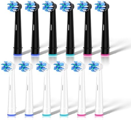 Replacement Toothbrush Heads Compatible with Oral B Braun, 12pcs Electric Toothbrush Replacement Heads Refills for Oral B Pro 1000, 9600, 500, 7000, 3000, 8000, Black and White for Home (1)