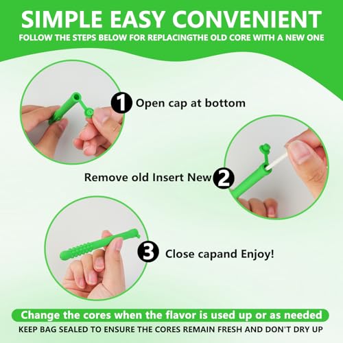 3PCS Chewable Essential Oil Breath Stick, Chewable Breather Stick for Fresh Breath, Portable Breath Freshener with 9 Replacement Cores, Chewable Essential Oil Breath Stick Travel-Friendly