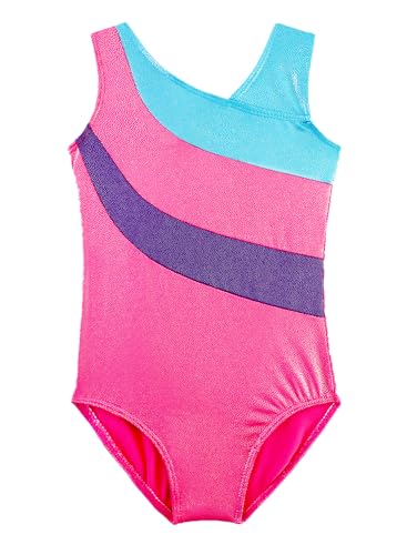 DAXIANG One-Piece Stripes Gymnastics Leotard Sleeveless Athletic Leotard Dance Clothes Hotpink 3-4Y