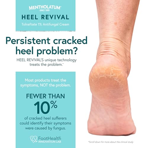 Mentholatum Heel Revival, Persistent Cracked Heel Repair Treatment, 1% Tolnaftate Antifungal Cream, Antifungal Foot Treatment, Eliminates & Prevents Fungus, 1 OZ