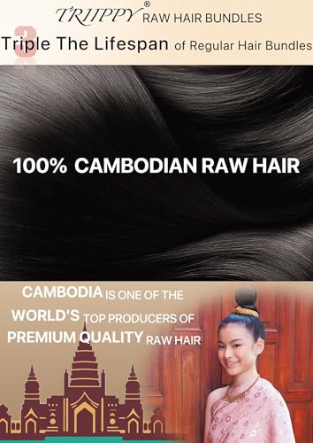 TRIIPPY Raw Cambodian Human Hair Bundles,Body Wave Bundles,Triple Lifespan Than Regular Virgin Hair,The Same Quality As Boutique Stores,No.1 Raw Hair Brand On Amazon(3 Bundles,16 18 20 Inches)