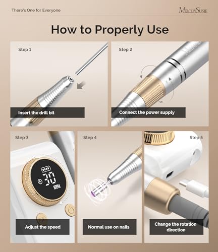 MelodySusie 2 in 1 Professional Nail Drill Kit,30000 RPM Rechargeable Cordless Electric Nail File with Bracket for Waist-Hanging & Table-Standing,Portable E-File for Acrylic Gel Nail Polishing,SC330G