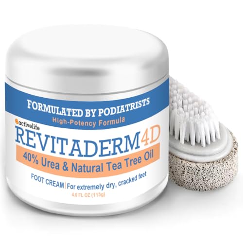 Revitaderm 4D Urea Cream 40 Percent for Feet Maximum Strength, for Dry Hands, Elbows and Knees, Callus Remover for Feet, Free Pumice Stone, 4oz, 1 Pack