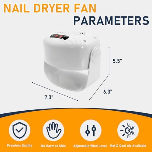 Nail Dryer for Regular Polish, Rotating Regular Polish Nail Dryer Fan with Hot and Cool Air, Professional Air Nail Fan for Salon and Home Use
