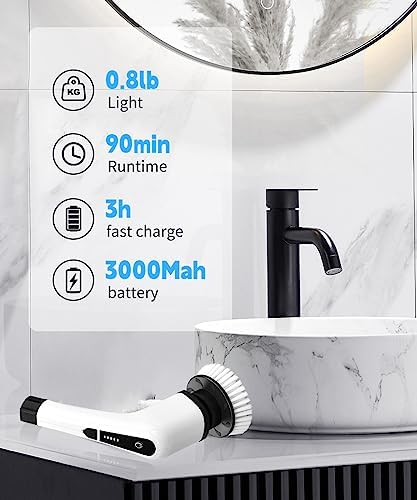 Electric Spin Scrubber Cleaning Brush: Cordless Power Shower Scrubber for Cleaning Bathroom Tub Tiles Car with Long Handle | Portable E Spin Bathtub Spinning Cleaner Scrub Brush Household Use Supplies
