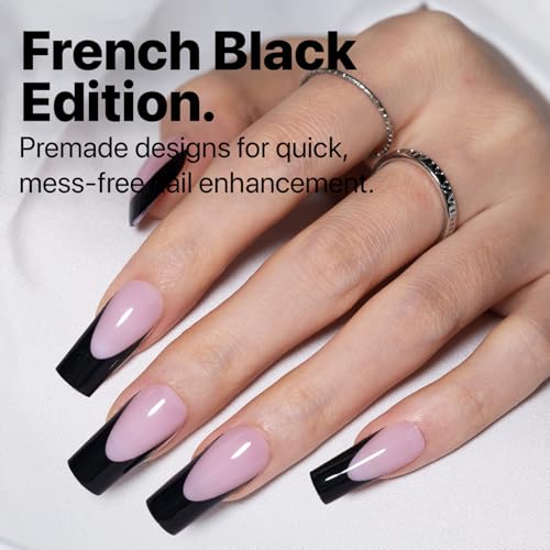 SXC Cosmetics X-Pro Tips French Tip Press on Nails – Medium Square French Black Edition (BLACK117KIT-M Square)