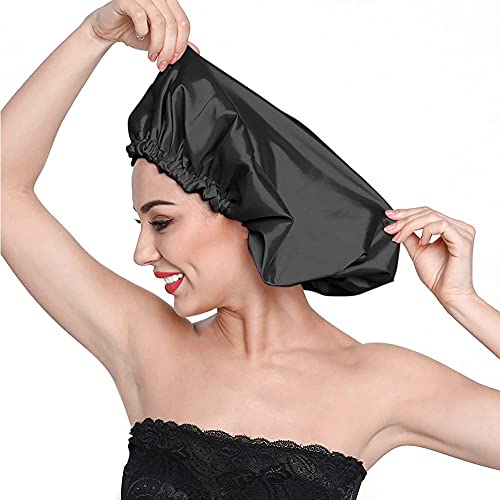 Silky Night Sleeping Cap Satin Bonnet for Curly Hair Adjustable Hair Bonnet Reversible Double Layer X-Large Jet Black