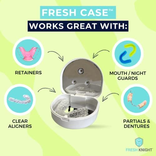 FRESH KNIGHT UVC Retainer Cleaner & Denture Cleaner - UV Retainer Case - Ideal for Invisalign & Mouth Guards - White UV Retainer Container - Convenient Travel Size