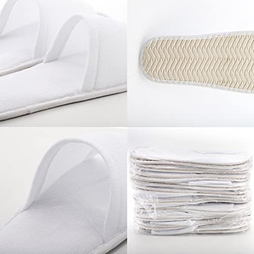 Frcctre 20 Pairs Disposable Slippers, Open Toe Comfortable Cotton Disposable Spa Slippers, Bulk Unisex Non-Slip Disposable Guests Slippers for Home Hotel Travel Train Use, White