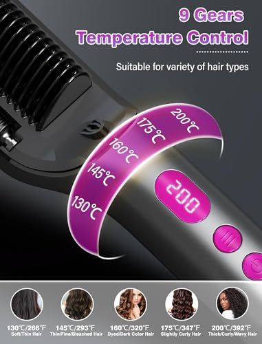 Hair Straightener Brush with Negative Ion,3 IN1 Hair Straightening Brush with Essential Oil Infusion,Brush Straightener for Women,Dual Voltage for Travel, Anti-Scald,9 Digital Temp-Setting