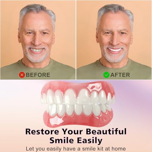 Silicone Reline Denture Set for Upper and Lower Teeth, Soft Comfortable Veneers for Men and Women