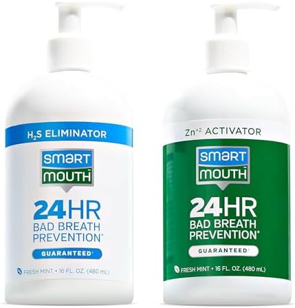 SmartMouth 2-Bottle Activated Mouthwash System with Pumps - Adult Mouthwash for Bad Breath - Twice Daily Oral Care System with Zinc Ion Technology - Fresh Mint Flavor, 32 fl oz (16 oz per Bottle)