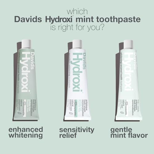 Davids Hydroxi Fluoride Free Nano Hydroxyapatite Toothpaste for Remineralizing Enamel & Sensitive Relief, Whitening, Antiplaque, SLS Free, Natural Peppermint, 5.25oz, Made in USA