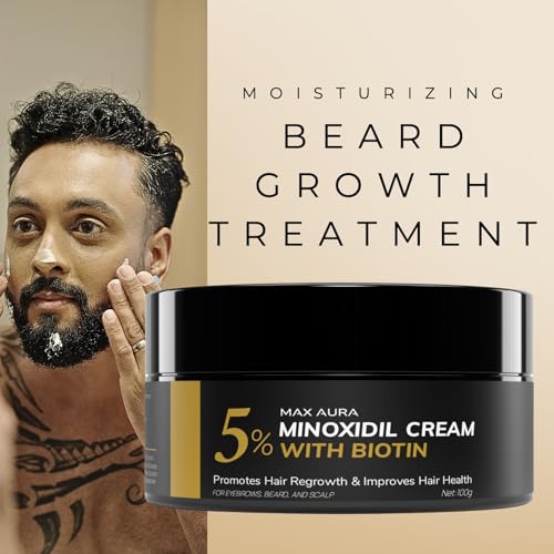 MAX AURA Minoxidil Cream with Biotin - 5% Extra Strength - Treatment for Thinning Hair and Hair Loss for Men - Hair Loss Treatment, Minoxidil Topical Solution For Thicker Fuller Hair