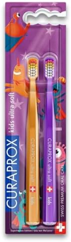 Curaprox Kids Toothbrush – Superheroes Edition 2024 | Ultra-Soft for Sensitive Gums and Teeth | 2-Pack | Orange-Purple