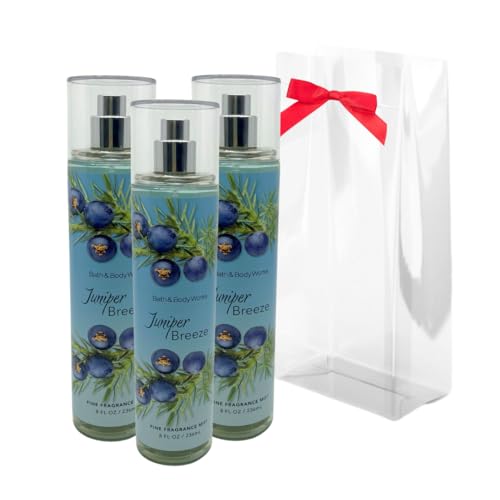 Bath & Body Works JUNIPER BREEZE Fine Fragrance Mist Gift Set with a Red Bow for Holiday & Gifts - Pack of 3