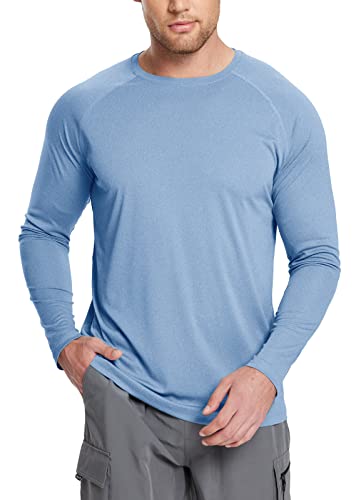 BALEAF Men's Long Sleeve Running Shirts Workout Tops Quick Dry SPF Rash Guard Lightweight Hiking Sun Protection t shirt Blue S