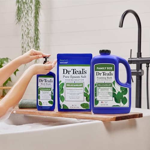 Dr Teal's Foaming Bath with Pure Epsom Salt, Relax & Relief with Eucalyptus & Spearmint, 62.5 fl oz