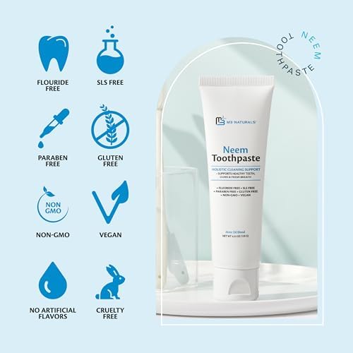 Fluoride-Free Neem Toothpaste with Mint for Adults & Kids with Sensitivity | Vegan, Gluten & SLS Free Herbal Formula for Sensitive Teeth, Healthy Gums and Fresh Breath | 4.23 oz (120g) Pack of 3