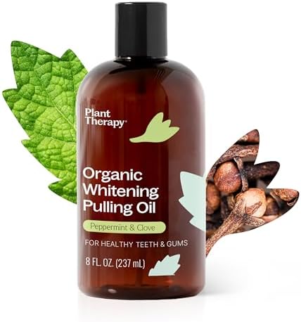 Plant Therapy Organic Whitening Pulling Oil 8 oz Peppermint & Clove, Naturally Whitens Teeth, Freshens Breath & Supports Gum Health, Helps Calm Oral Irritation and Discomfort, Natural Essential Oils