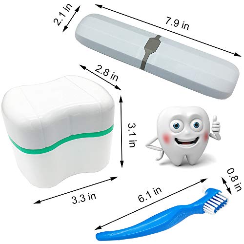 Denture Case Kit - 2 Bath Cups, 2 Brushes & 2 Portable Toothbrush Boxes, Retainer Bath With Lid, Cleaning Boxes, Travel Toothbrush Kit