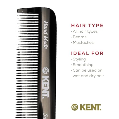 Kent A FOT Handmade Pocket Comb for Men, Women and Kids, All Fine Tooth Hair Comb Straightener for Everyday Grooming and Styling Hair, Beard and Mustache, Saw Cut and Hand Polished, Made in England