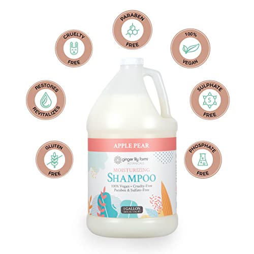 Ginger Lily Farms Botanicals Moisturizing Shampoo for All Hair Types, 100% Vegan & Cruelty-Free, Apple Pear Scent, 1 Gallon Refill (128 fl oz)