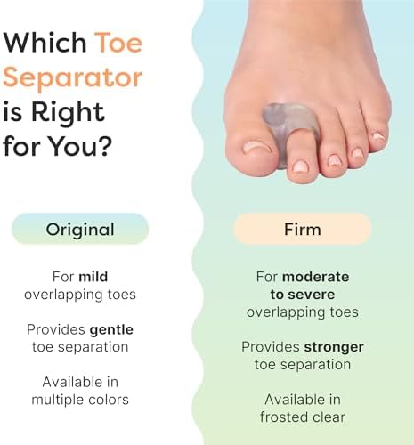ZenToes Gel Toe Separators for Overlapping Toes, Bunions, Big Toe Alignment, Corrector and Spacer - 4 Pack (Firm Frosted Clear)