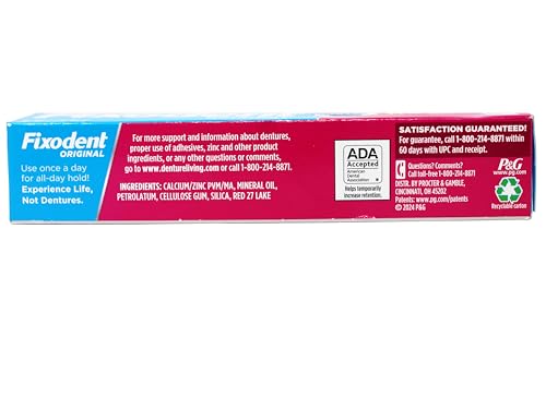 Fixodent Denture Adhesive Cream Original, All Day Hold for Fulls and Partials, 2.4 oz, (Pack of 4)