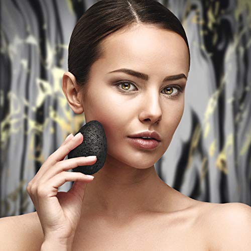 Konjac Sponge for Face | All Natural and Reusable | Konjac Facial Sponge with Activated Bamboo Charcoal | Gentle Exfoliating Sponge for Face | Cleaning for All Skin Types | Biodegradable - Black, 3pcs