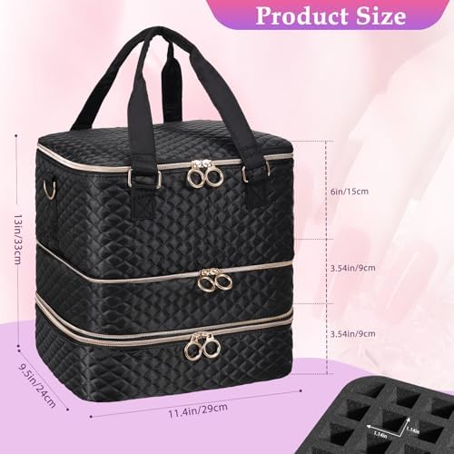 Nail Polish Organizer Case - Holds 84 Bottles Nail Polish & Nail Lamp Large Nail Polish Organizer Bag for Manicure Tools, Nail Polish Kit (Black)