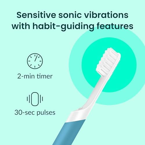 Quip Plastic Sonic Toothbrush, Electric Toothbrush for Adults –Time Travel & Soft Bristles with Travel Case & Replaceable Brush Head -3-Month Battery Life - Marine Blue