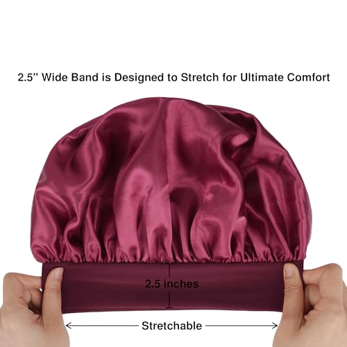 Satin Bonnet Silk Hair Bonnet for Sleeping Women Men Night Cap Sleep Bonnet Hat Hair Cap 9 Pack with Wide Band, Burgundy