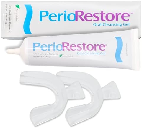Perio Restore Gel (3 oz) – Mint-Flavored at-Home Periodontal & Teeth Whitening Treatment with 1.7% Hydrogen Peroxide | Includes 2 Application Trays for Easy Use
