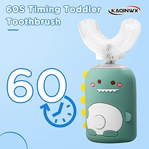 Kids U Shaped Electric Toothbrush for Age 2-12, Rechargeable Toddler Toothbrush with Smart Timer & 3 Clean Modes, Dinosaur Design, IPX7 Waterproof, 3 Brush Heads & 360°Cleaning